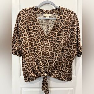 MICHAEL Michael Kors Leopard Print V-Neck Blouse